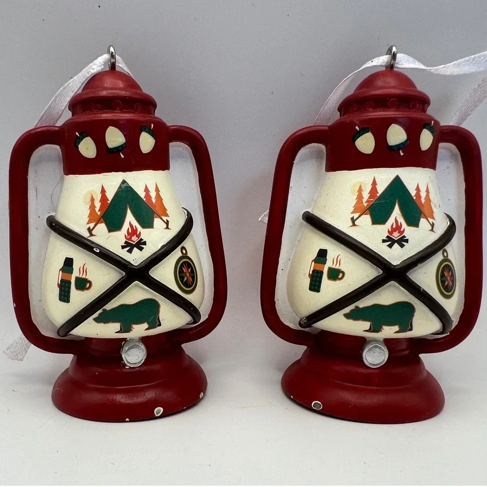 Hallmark Happy Camper Lantern Ornament Lot of 2 Christmas Cabincore Cottagecore